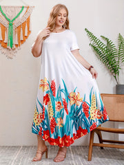 2025 Lato Nowy Drukowany Okrągły Dekolt Duży Rozmiar Długa Sukienka