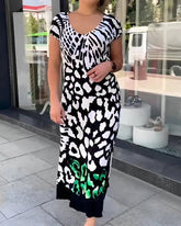 Sukienka z krótkim rękawem i nadrukiem, casualowa