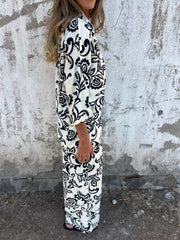 Koszula damska z nadrukiem zapinana na guziki i szerokie spodnie (zestaw 2 sztuk)