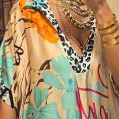 Sukienki damskie z krótkim rękawem i nadrukiem V-Neck