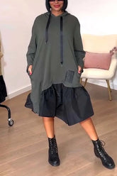 Damska bluza dresowa o swobodnym kroju, z patchworkowym wykończeniem i kapturem