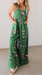 Damskie, drukowane, kieszonkowe, casualowe, jeansowe ogrodniczki