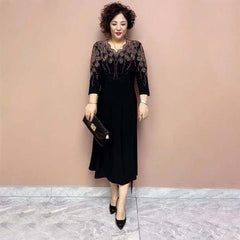 Damska szlachetna elegancka sukienka z brokatowym dekoltem