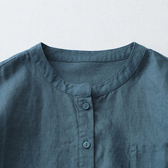 Damska koszula z krótkim rękawem, okrągłym dekoltem, wykonana z bawełny i lnu