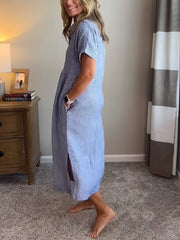 Sukienka koszulowa w paski z klapami i guzikami | Z funkcjonalnymi kieszeniami