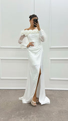 Suknia wieczorowa z rękawami typu lampion w kształcie róży