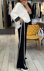 Damski zestaw casual w paski z klapami i rękawami