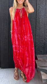 Damska sukienka maxi z nadrukiem i dekoltem halter