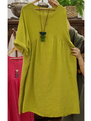 Damskie sukienki z bawełny i lnu z luźnymi kieszeniami