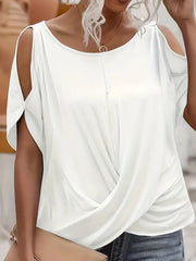 Damska koszulka z odkrytymi ramionami w jednolitym kolorze, casualowa