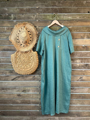 100% lniana damska sukienka z kołnierzykiem Piotrusia Pana, luźna, swobodna, z krótkim rękawem