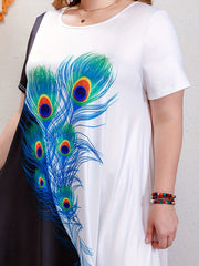 2025 Lato Nowy Drukowany Okrągły Dekolt Duży Rozmiar Długa Sukienka