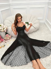 ✨Elegancki poliestrowy sen sukienka dla kobiet całoroczny szat bez ramiączek z koronki detale, akcen