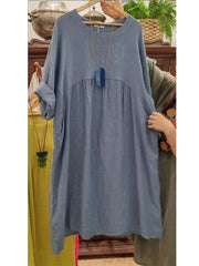 Damskie sukienki z bawełny i lnu z luźnymi kieszeniami