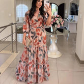 Damska nowa letnia sukienka midi z dekoltem w serek, modna i elegancka, z nadrukiem