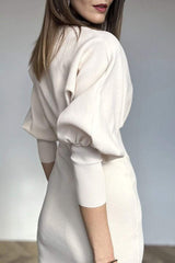 Damska patchworkowa sukienka z okrągłym dekoltem i długim rękawem