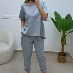 Solidne damskie topy z krótkimi rękawami & Pole dwuczęściowe