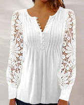 Koronkowy top z długim rękawem i kwiatowym wzorem z dekoltem w kształcie litery V