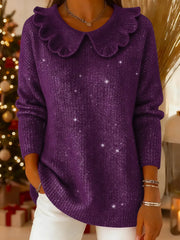 Damski sweter z długim rękawem, jednolitym kolorem i kołnierzykiem Piotruś Pan, luźny i swobodny