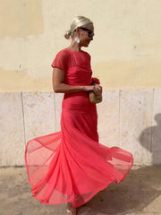 Damska sukienka szyfonowa na co dzień z okrągłym dekoltem i przeszyciami