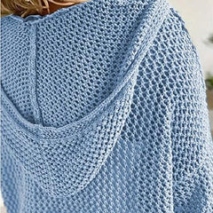 Damski sweter z długim rękawem i kapturem, szydełkowany