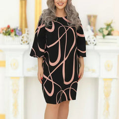 🌸 Sukienka z nadrukiem i okrągłym dekoltem i rękawami o długości 3/4