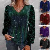 Damska koronkowa koszula z długim rękawem i dekoltem w kształcie litery V