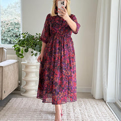 🌈Damska elegancka, wzorzysta, luźna, zwiewna sukienka maxi