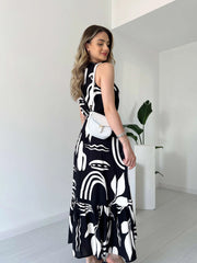 Damska sukienka bez rękawów ze ściągaczem i nieregularnym nadrukiem