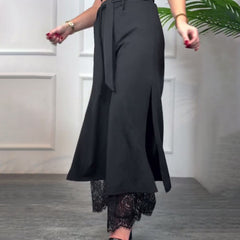 Damskie seksowne spodnie z szerokimi nogawkami i koronkową podszewką