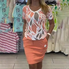 Damski top z nadrukiem i stylowa spódnica