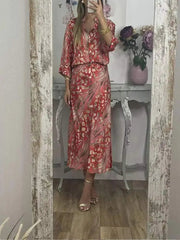 Damska bluzka z szerokimi nogawkami i spódnicą maxi z elastyczną talią