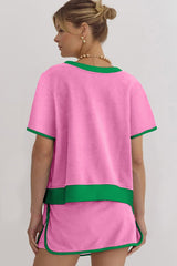 Damska koszulka z krótkim rękawem Colorblock Edge Drop Shoulder Skort 2 szt. w zestawie