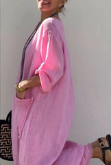 Długa sukienka z bawełny i lnu w stylu patchworku