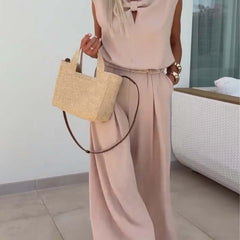 Bluzki z dekoltem w szpic i luźne spodnie 2-częściowy zestaw