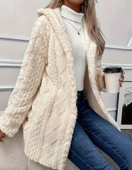 Damska wełniana kurtka z kapturem i długimi rękawami