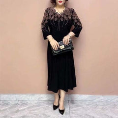 Damska szlachetna elegancka sukienka z brokatowym dekoltem