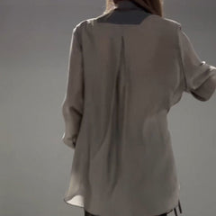 Modny, patchworkowy, nieregularny, sznurowany komplet z koszulą i spodniami