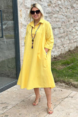 Damska sukienka z golfem i bawełny z podwójnymi kieszeniami, na co dzień