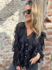 Elegancka mrugnięcie dramatyczna bluzka z rękawem