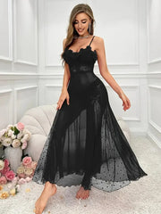 ✨Elegancki poliestrowy sen sukienka dla kobiet całoroczny szat bez ramiączek z koronki detale, akcen