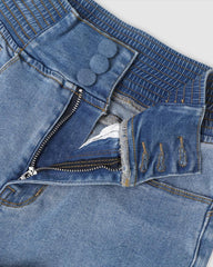 Curveease Ward Shirred Button Front High talia Dżinsy Chude Flear Dżinsy