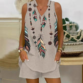 Damski na co dzień dwuczęściowy garnitur bez rękawów z dekoltem w szpic