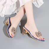 🎀👡Sandały na średnim obcasie z przezroczystymi kryształkami w nowym stylu 2025