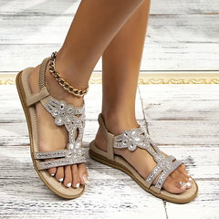 🔥 Last Day Promocja 50% zniżki -Women's Bling Rhinestone Boho Style Flat Sandals