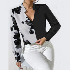 Koszula damska z kontrastowym nadrukiem i stójką