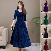 ✨️【M-4XL】Jesień Zima Nowy styl Moda Plus Rozmiar Elegancka złota aksamitna ciepła sukienka z długim rękawem