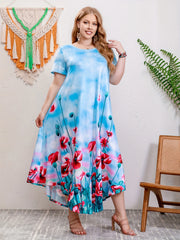 2025 Lato Nowy Drukowany Okrągły Dekolt Duży Rozmiar Długa Sukienka