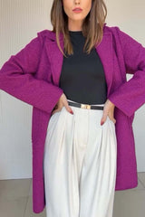 Women's casual solid color double-breasted mid-length woolen coat