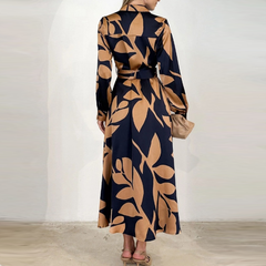 Sukienka damska z długim rękawem i paskiem z klapami